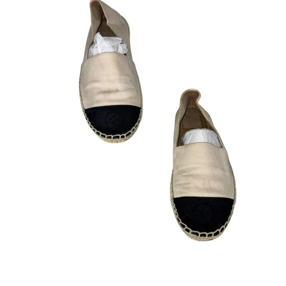 Tory Burch Canvas Color Block Flat Espadrille size 10.5‎ Black And Tan